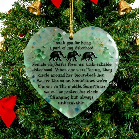 Elephant Sisterhood Keepsake Ceramic Round/Heart Ornament Elephant Friendship Hanging Ornaments Gift for Best Friends