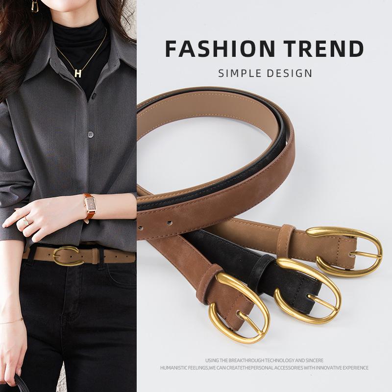 Reverse Velvet Matte Genuine Leather Women's Belt Cowhide Retro Women's High-end Style with Casual Pants Jeans Women's Belt