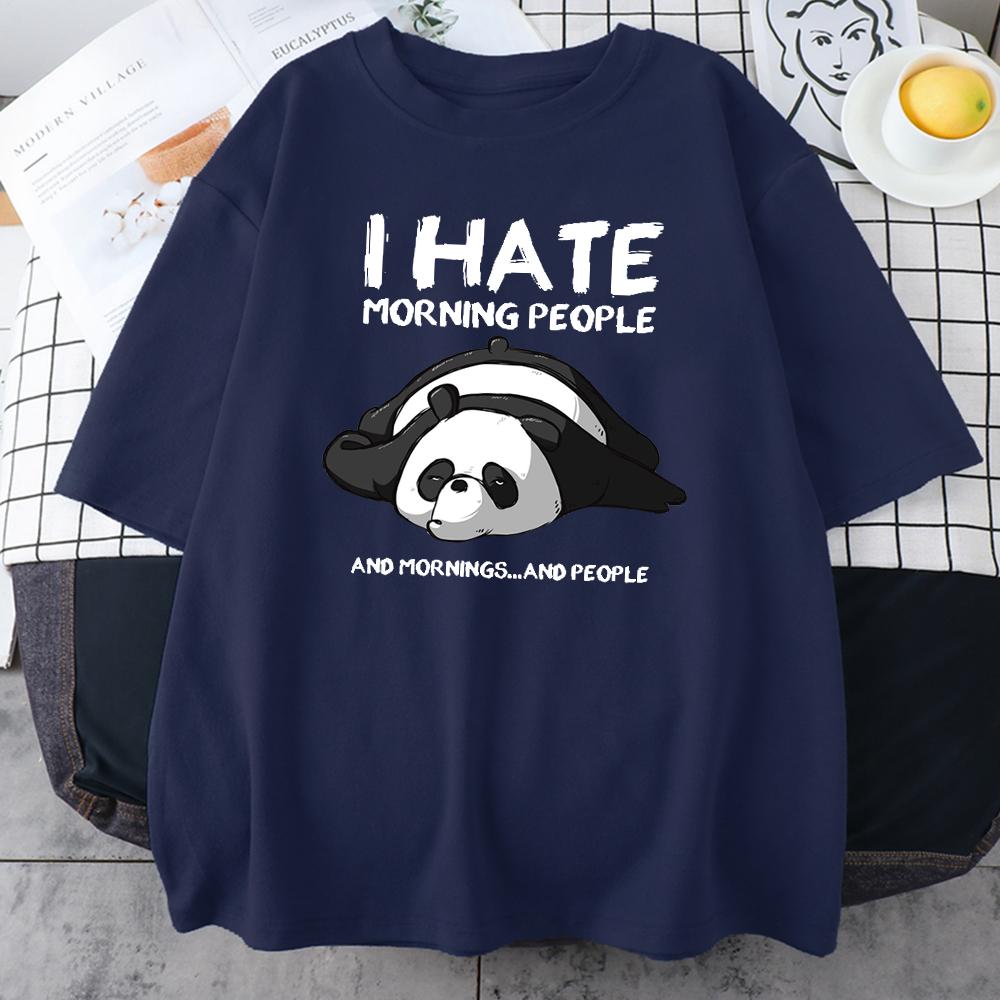 Lazy Panda I Hate Morning People Cartoons Men Clothing Casual All-math Cotton T-Shirts Oversize Breathable Mans Short Sleeve