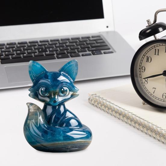 Юшенг Фигурка лисички Ручная резьба Исцеляющий страж Статуэтка лисы Счастливая скульптура животного Украшение для дома и офиса Настольный орнамент