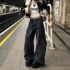 Y2K Streetwear Washed Black Baggy Cargo Jeans Pants For Women Wide Leg Multi Pockets Straight Loose Lady Trousers