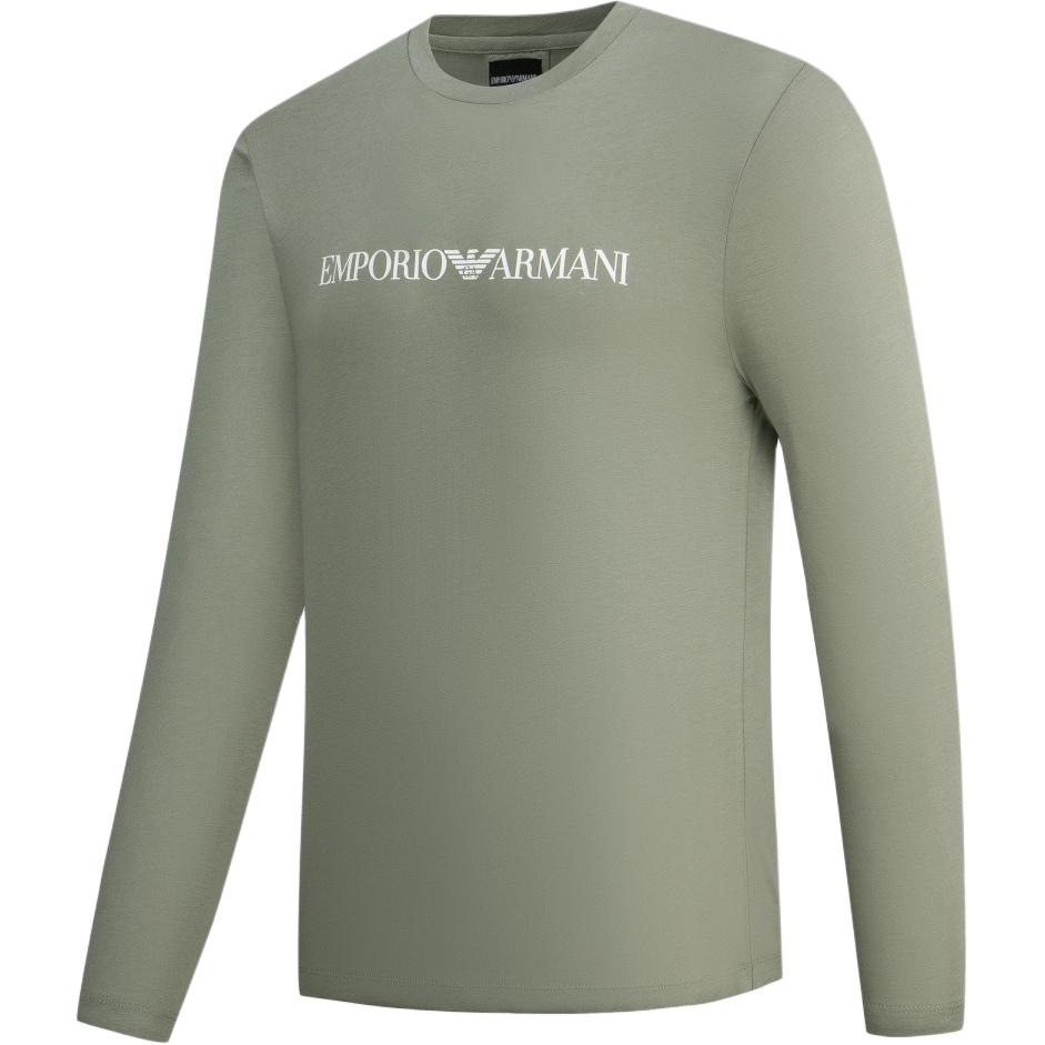 Emporio Armani Мужская футболка с длинным рукавом и принтом логотипа FW23, свободный крой, круглый вырез, топ, зеленый, 8N1TN8-1JPZZ-0598