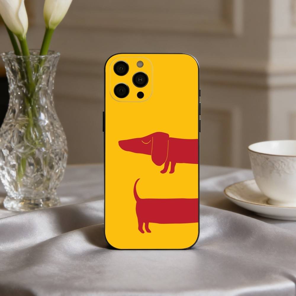 D-Такса S-Силуэт ART D-Собака Чехол для телефона для iPhone 17,16,15,14,13,12,11 Plus,Pro Max,XS,Мягкий силикон Черный чехол