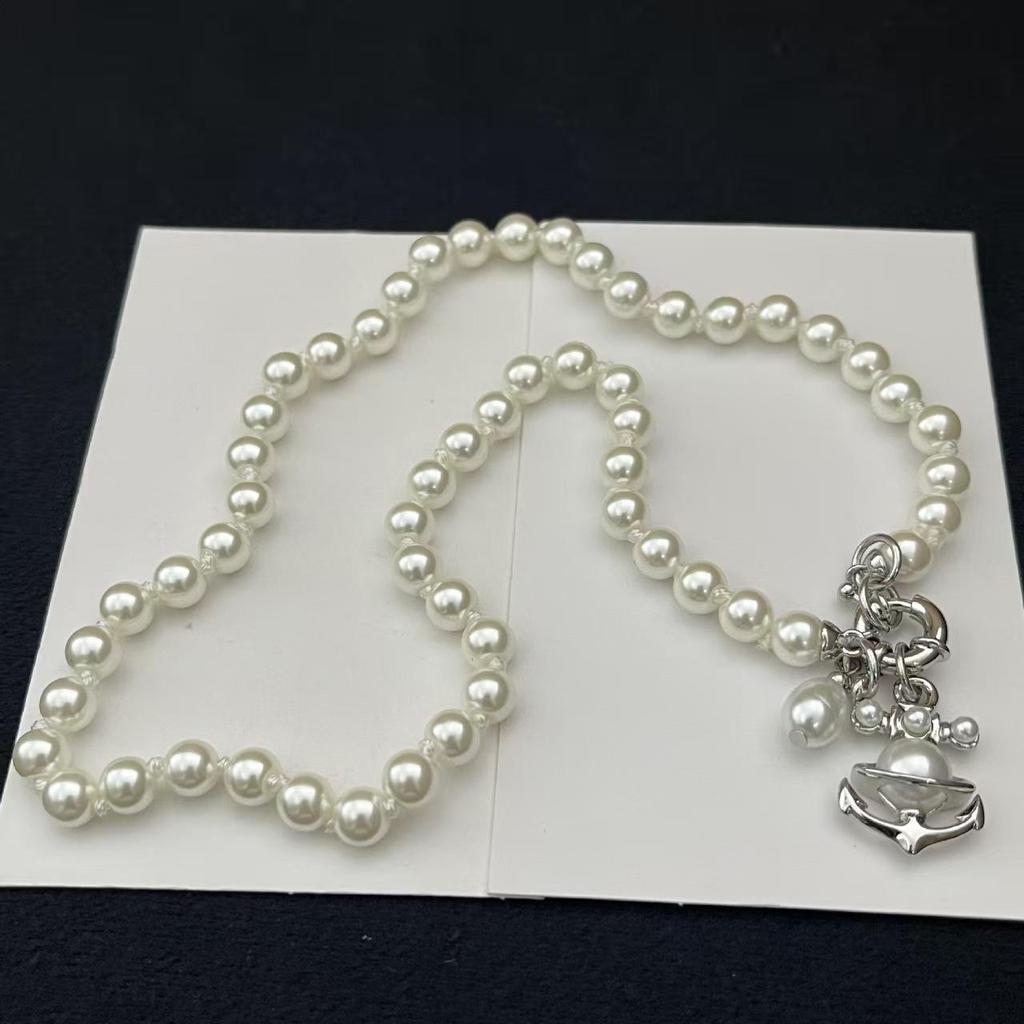 Набор: Ожерелье, Браслет и Серьги «Жемчуг Императрицы Сатурн»: Стильная Панк-цепочка на ключицы для женщин