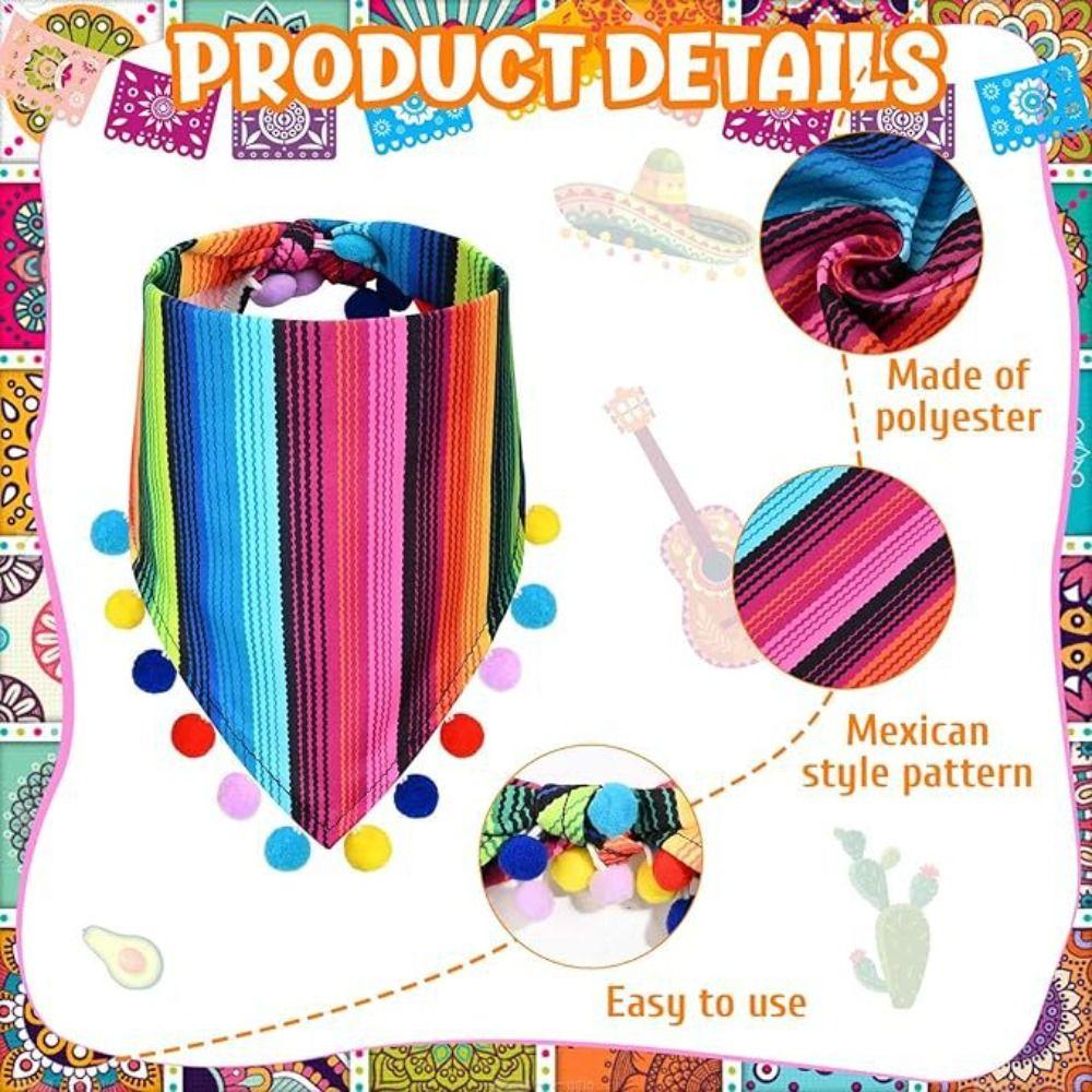 Adjustable Pet Hat Scarf Mexican Style Multicolor Striped Pet Triangle Scarf with Glasses Pet Bibs Decorative Big White Goose