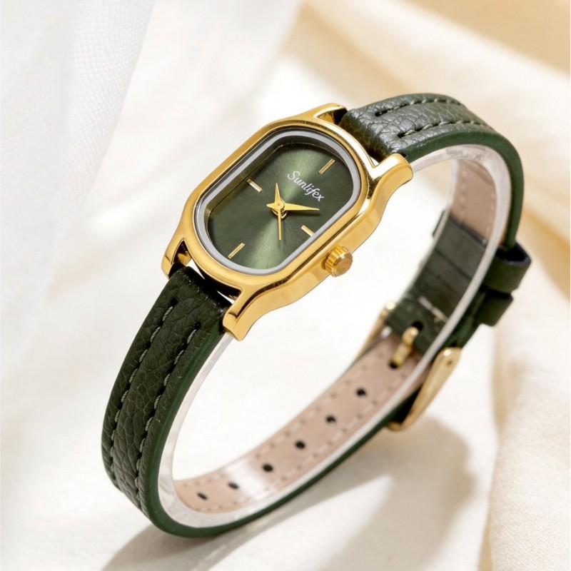 SUNLIFEX Womens Vintage Square Quartz Watch Small Minimalist Luxury Leather Strap Ladies