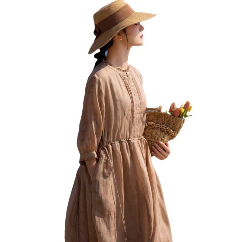 Johnature Женское летнее платье-трапеция с оборками на рукавах в китайском стиле, модное винтажное свободное платье длиной три четверти