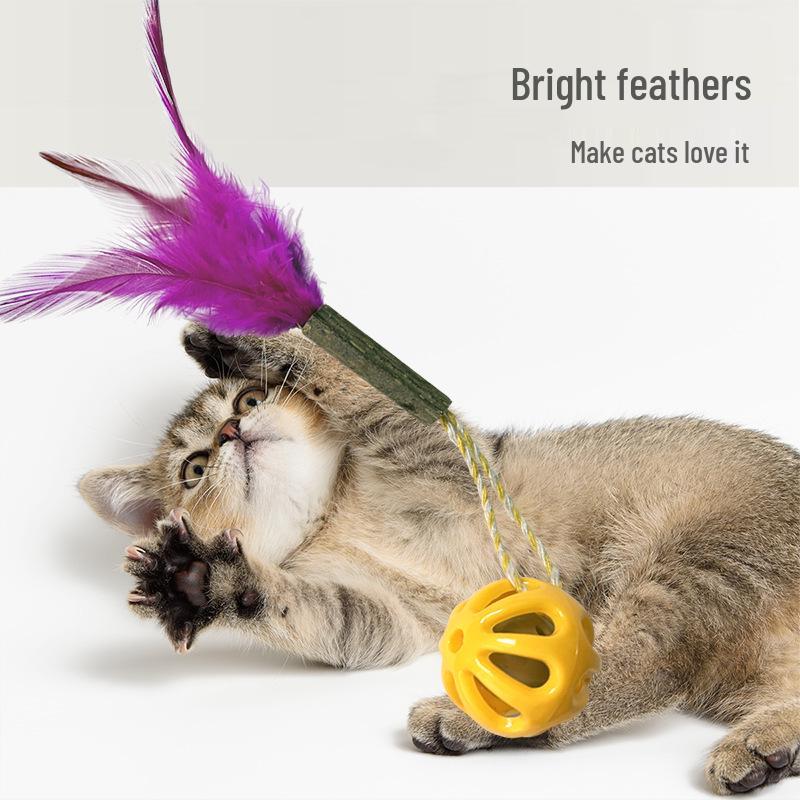 Cat Teasing Toy Set: Bell Ball, Feather Stick, Bite-Resistant Catnip for Boredom, Teeth Grinding