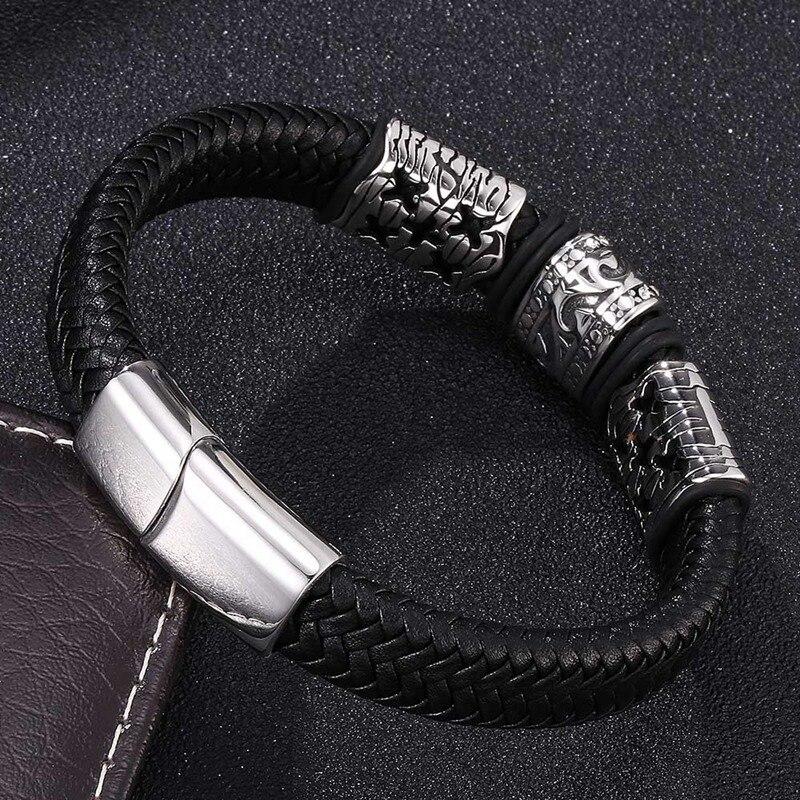Men Bracelets Braided Leather Stainless Steel Small Adorn Charms Cuff Bracelets Bangles Punk Jewelry Gift