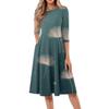 Women's Casual Fashion Round Neck Three-quarter Sleeve Floral Print Midi Dress