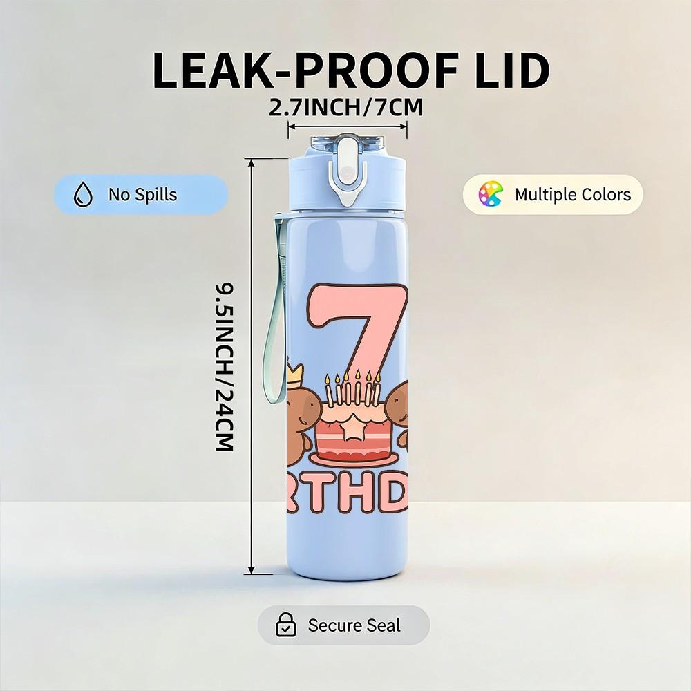 1PC Number Seven Birthday Dragon Baby 750ml Color Plastic Sports Water Bottle Leakproof Flip Straw Lid Suitable for Sports Office Home Use