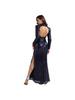 Elegant Navy Blue Sequin Long Sleeve High Neck Backless Evening Gown