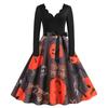 Women's Fashion Print Long Sleeve V-Neck Casual Halloween Hem Dress