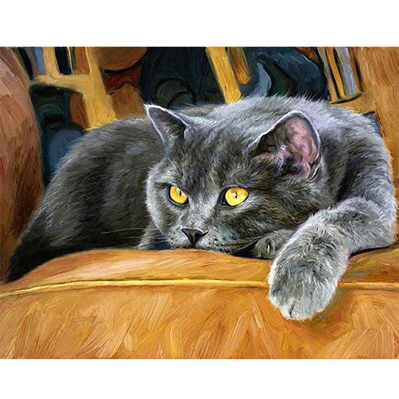 Cat DIY 5D Diamond Painting Rhinestone Animal Diamond Embroidery Cross Stitch Mosaic Full Round Drill Home Decor Art Gift