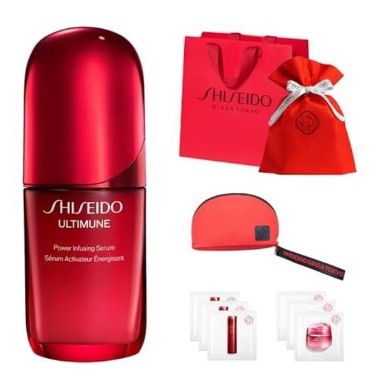 SHISEIDO Сыворотка Ultimune Power Infusing 50 мл + Образцы лосьона и крема Специальный фирменный мешочек на завязке Сумка-шоппер Зеленый Цветочный аромат Сервис