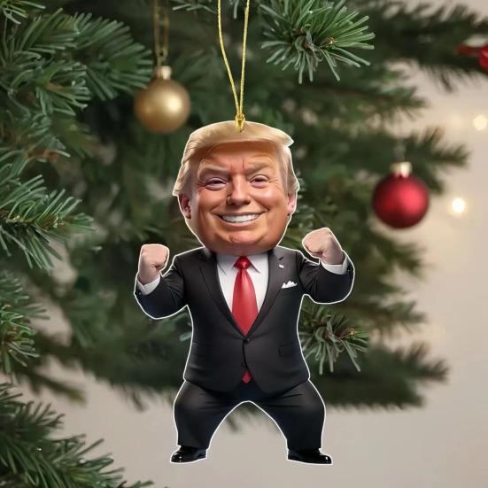 7 Pcs American President Christmas Ornament 2D Flat Acrylic Cartoon President Hanging Ornament Christmas Tree Decoration Backpack Hangings