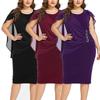 Plus Size Asymmetrical Midi Bodycon Dress with Chiffon Shawl - European & American Style