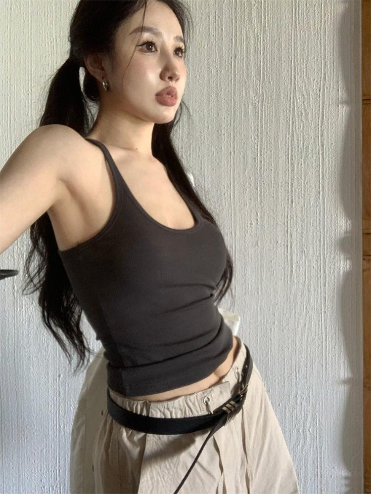 Sexy Tank Top Halter Crop Tops Women Summer Camis Solid Color Camisole Fashion Casual Tube Female Sleeveless Cropped Vest