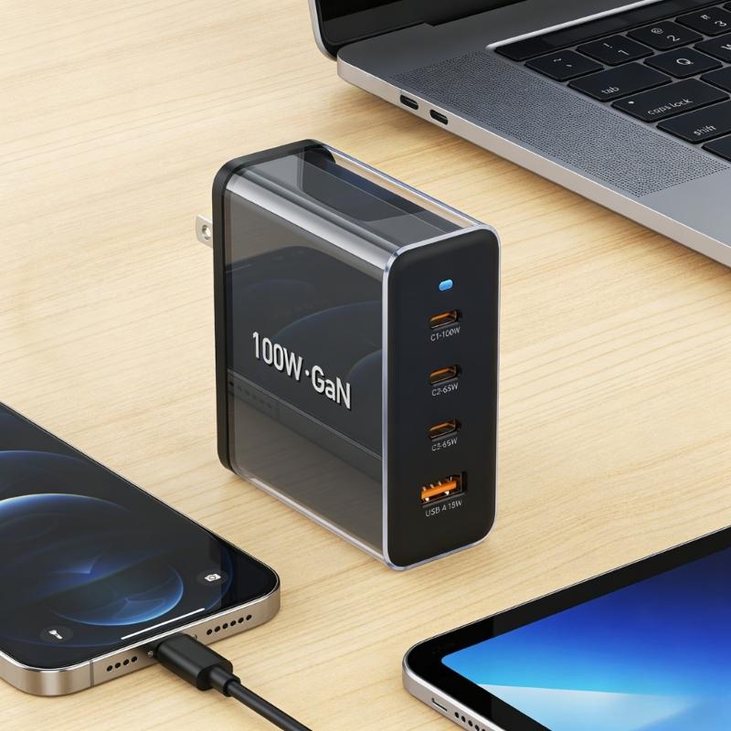 100 Вт USB-C Адаптер Питания С 4 Портами из Алюминиевого Сплава Быстрой Зарядки Для Ноутбуков Телефонов Планшетов Адаптер Питания