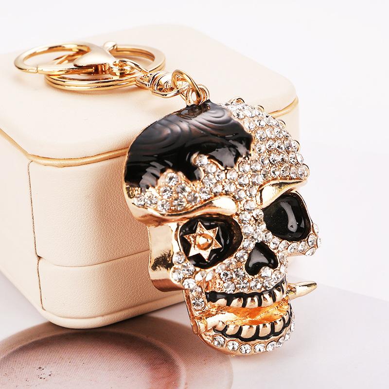 Halloween skull keychain, sparkling diamond studded, skull head, ghost head, bag pendant