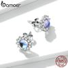 Женские серьги-гвоздики BAMOER из стерлингового серебра 925 пробы с ослепительным лунным камнем и солнцем, крошечные изысканные серьги-гвоздики, ювелирные изделия, свадебный подарок