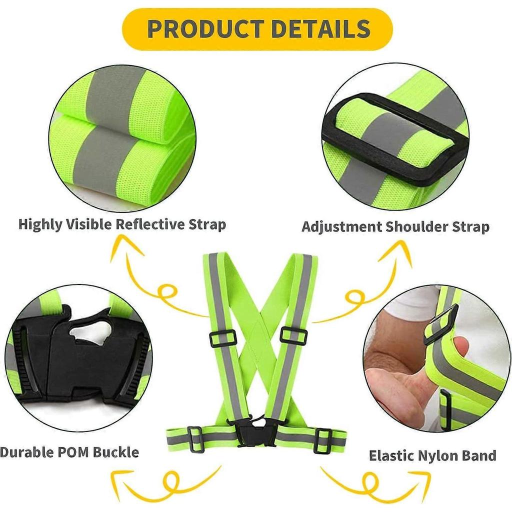 Reflective Vest Running Gear for Women Men Kids, Highly Visible Adjustable Reflective Belt 2 PackSafety for Night Running, Dog Walking, Jogging, Cycl