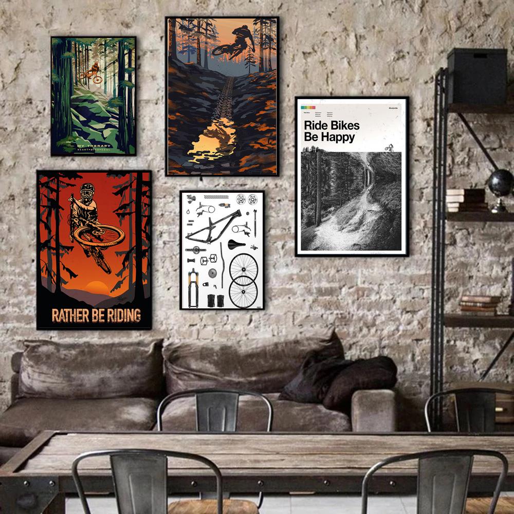 Ретро езда на велосипеде с горным пейзажем, постеры и принты, картины на холсте, настенные художественные картины для велосипеда, домашний декор для спальни, без рамки
