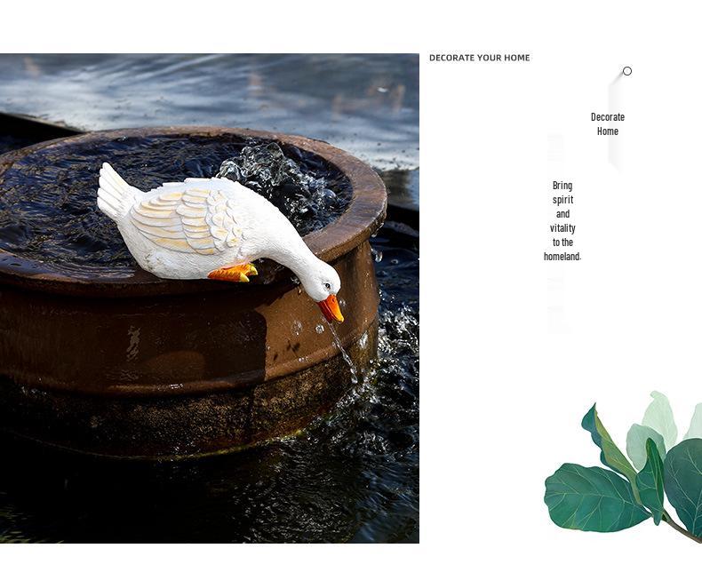 Белый пруд с утками и рыбами - Садовая фигурка из смолы