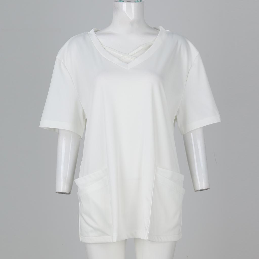 Women's Short Sleeve Stagger V Neck Christmas Print Pocket Dry-nurse Top