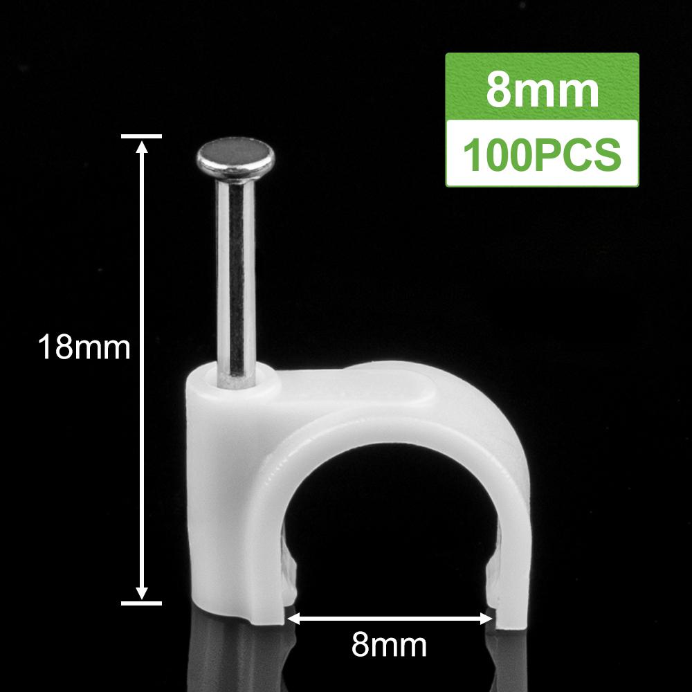 100PCS Steel Nail Cable Clamp Circular Cable Fixing Clip 4/5/6/7/8/9/10/12mm Management Power Cord Wall Mounted Cable Cord Clip