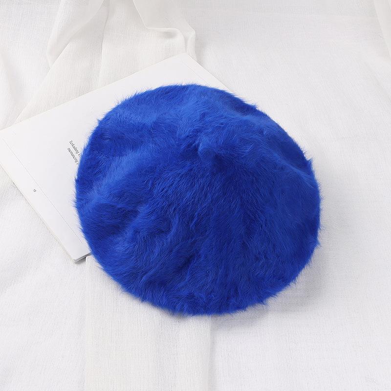 Берет из меха кролика, осенне-зимние шапки, универсальные женские модные шапки для художников, вязаные теплые шапки-бутончики, плюшевые шапки