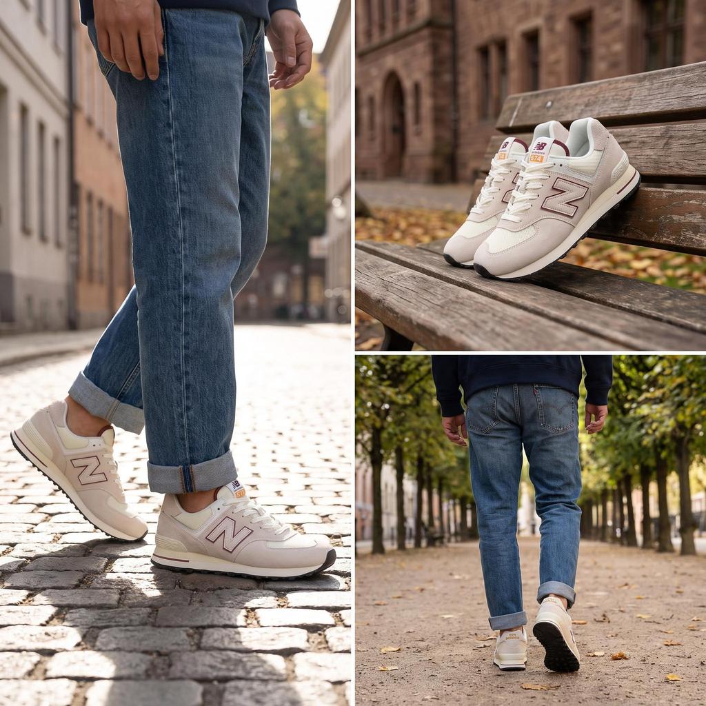New Balance Кроссовки унисекс 574 бежевые бордовые кремовые U574OP2