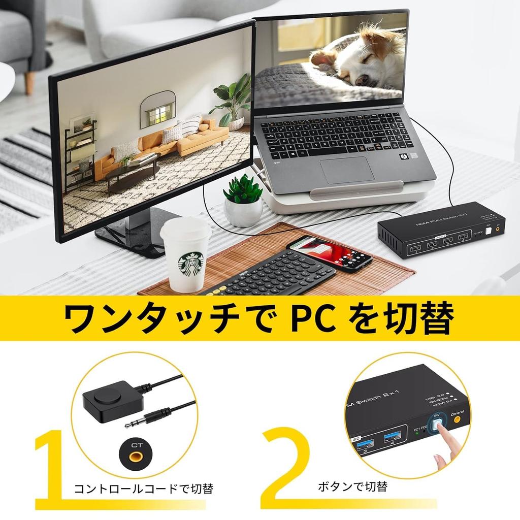 Input Device HDMI Switcher SW206N 2PC Shared KVM HDMI 2 Inputs 1 Output 4K 144Hz Switcher HDMI 2 Inputs KVM 4 Outputs Switching 4 Outputs Hub