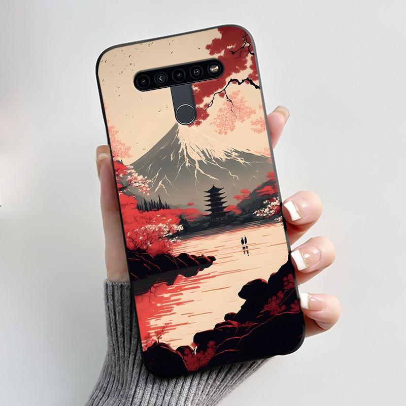 Bumper Silicone Phone Case For LG K41S/K51S Black Case Romantic Scenery Pink Beach Printed Protective Shockproof Soft Cover