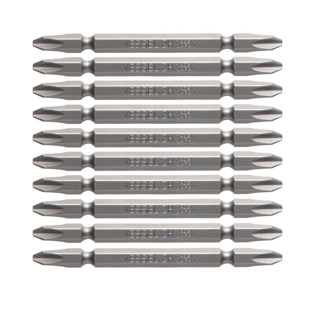 VESSEL Double-ended Bit for Electric Screwdrivers, +2 X 70mm, 10-Piece Set, Hardness H (High Hardness), B36 ZP