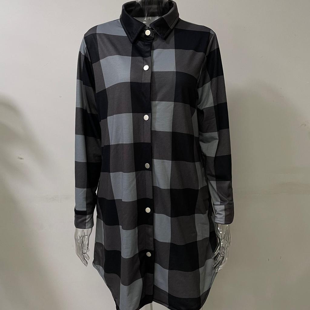 Клетчатая рубашка, пальто, женская куртка средней длины, осеннее пальто с длинными рукавами и карманами на пуговицах