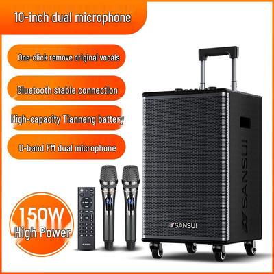 Портативная уличная караоке-колонка SANSUI E15 с двумя микрофонами и 10-дюймовым басом, штекер CN (адаптер в комплекте)
