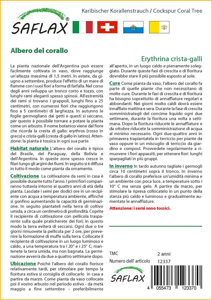 SAFLAX Cockspur Coral Tree - 6 семян - Erythrina cristagalli