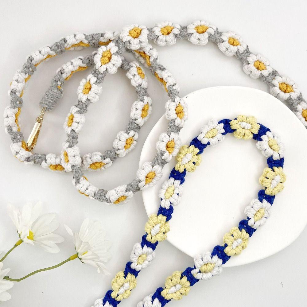 Cute Daisy Flower Macrame Keychain Handmade Bags Handle Chain Bohemian Key Fob Strap for Women