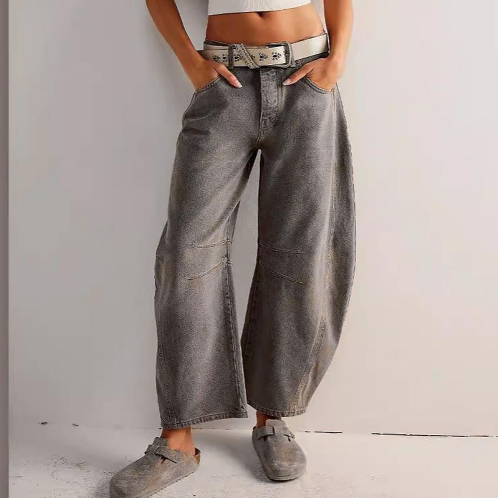 Женские мешковатые джинсы со средней талией, широкие свободные джинсовые брюки-бойфренды, прямые укороченные джинсы-бочонки