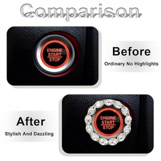 Bling Car Engine Start Button Cover Bling Interior Crystal Push Start White