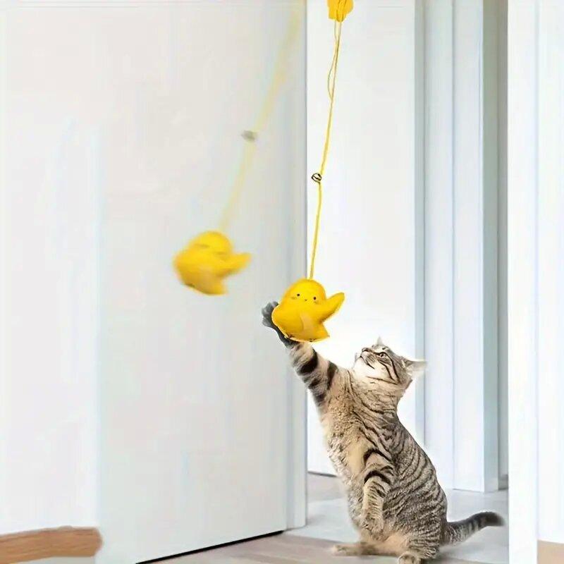 Мультяшный кот-тизер, игрушка для домашних животных, телескопическое расширение, товары для домашних животных для самостоятельного развлечения, регулируемая веревка, дверная рама, подвесной войлок, новые уникальные качели