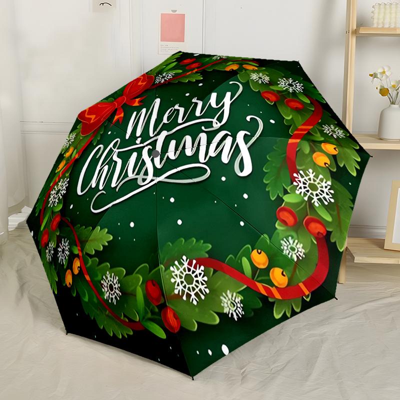 Green Christmas Pattern Automatic Folding Umbrella Compact Lightweight Retractable 8Rib Design For Outdoor Travel Gifts Y81