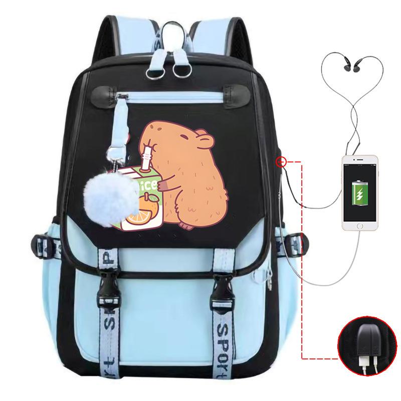 Милый рюкзак для отдыха и путешествий с принтом капибары и многофункциональным USB-портом