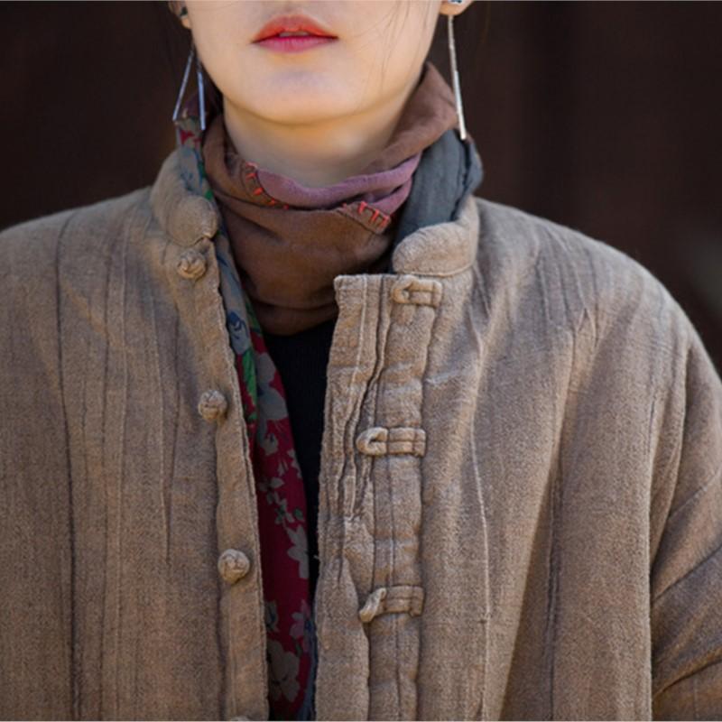 Johnature Женские винтажные зимние пальто в китайском стиле тай-дай на пуговицах со стойкой и длинными рукавами