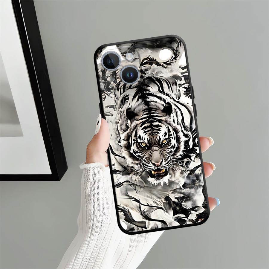 Чехол для телефона Funda для Apple iPhone 17 Pro Max 16 13 14 XR XS MAX 15 Pro 7 8 11 12 Air Cool Серебряный Тигр