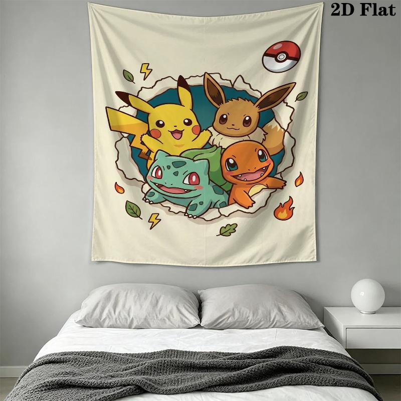 Pokemon Wall Tapestry Aesthetic Wall Hanging Printed Fabric Blanket Decorative Tapestries for Bedroom Living Room Home Decor