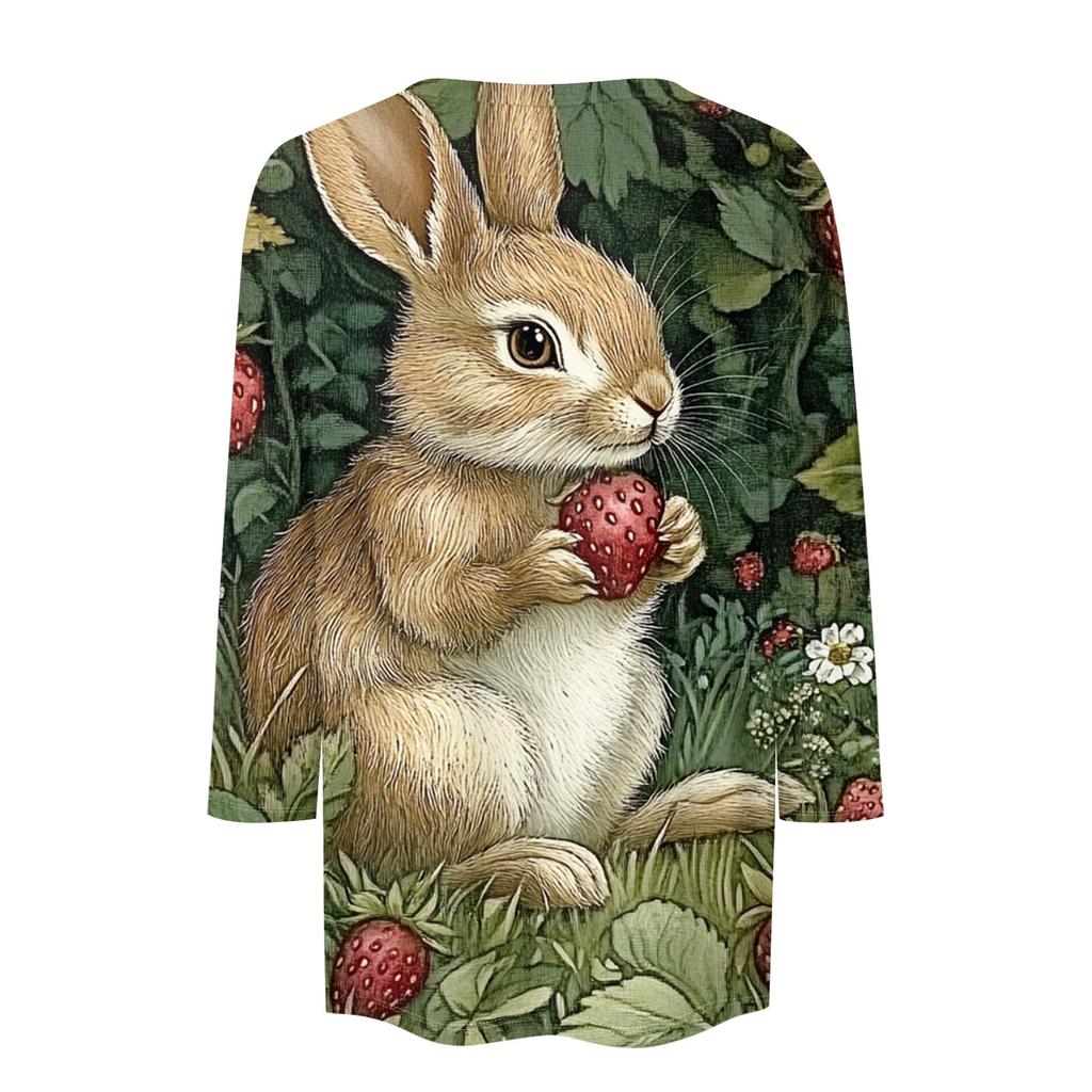 Women's Fashion Loose Casual Seven Sleeve Printed Round Neck Top