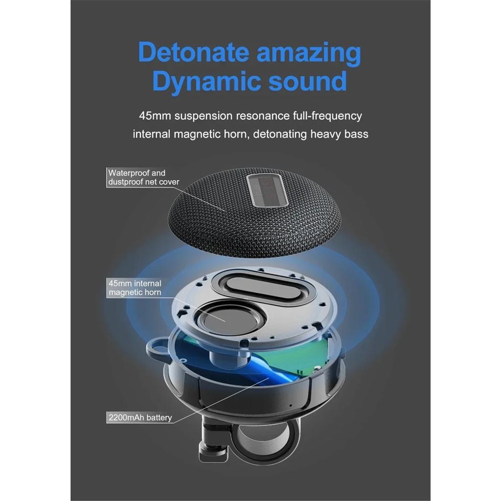 8W High Power LED Digital Display Wireless Bicycle Bluetooth Speaker Portable Outdoor Soundbox Cycling Subwoofer Hands-free Call