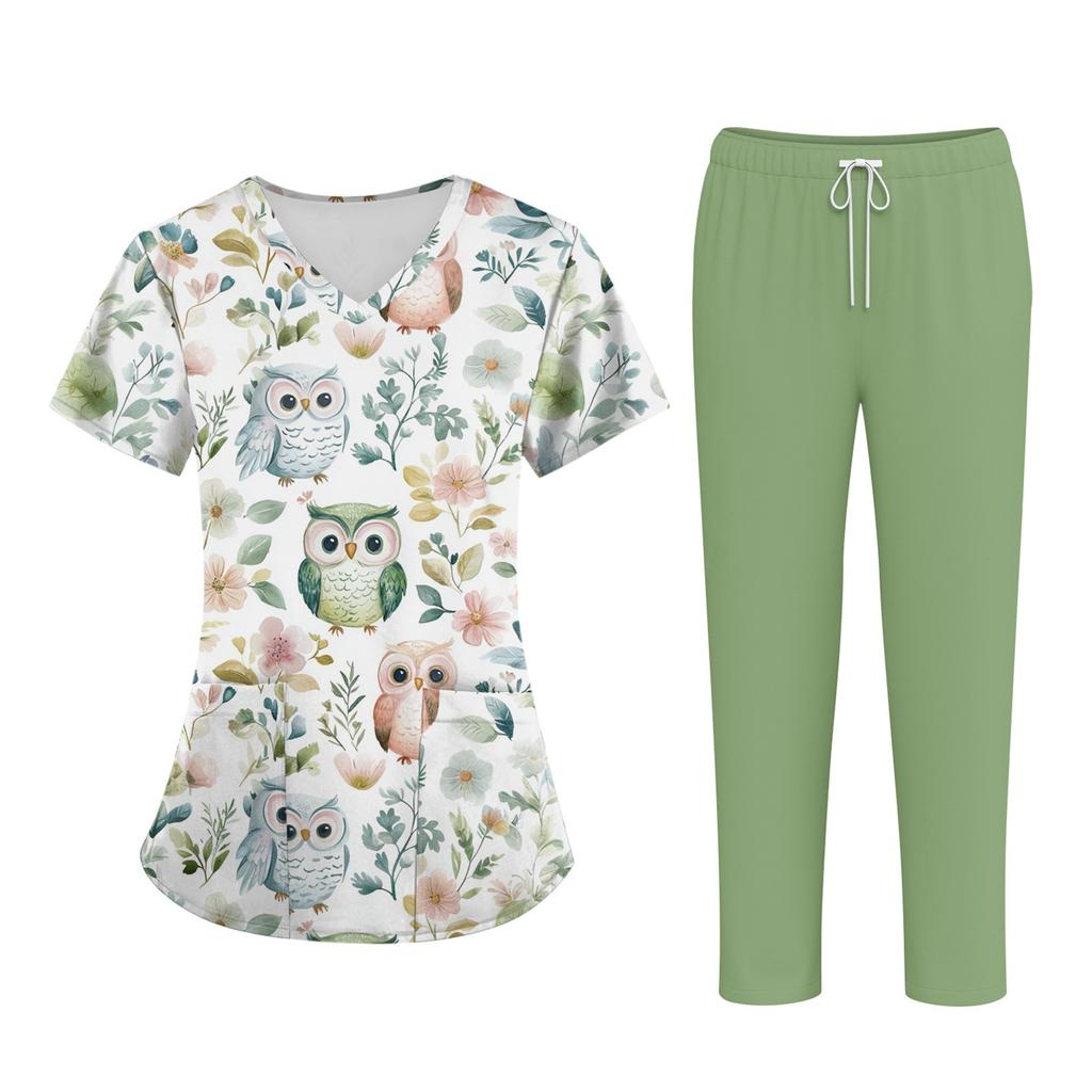 Плюс размерСкраб с принтом Рабочая форма Топы для женщин Крест V-образным вырезом Хэллоуин Принт с короткими рукавами Забавные футболки Спецодежда Футболка с карманами